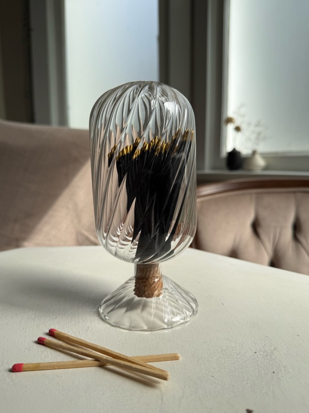 Glass Cloche Matches Holder